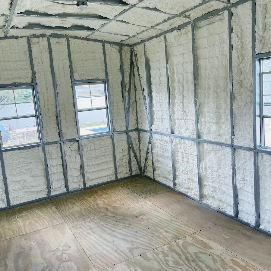 Closed-cell spray foam insulation applied to wall cavities in a residential project in Isla Vista